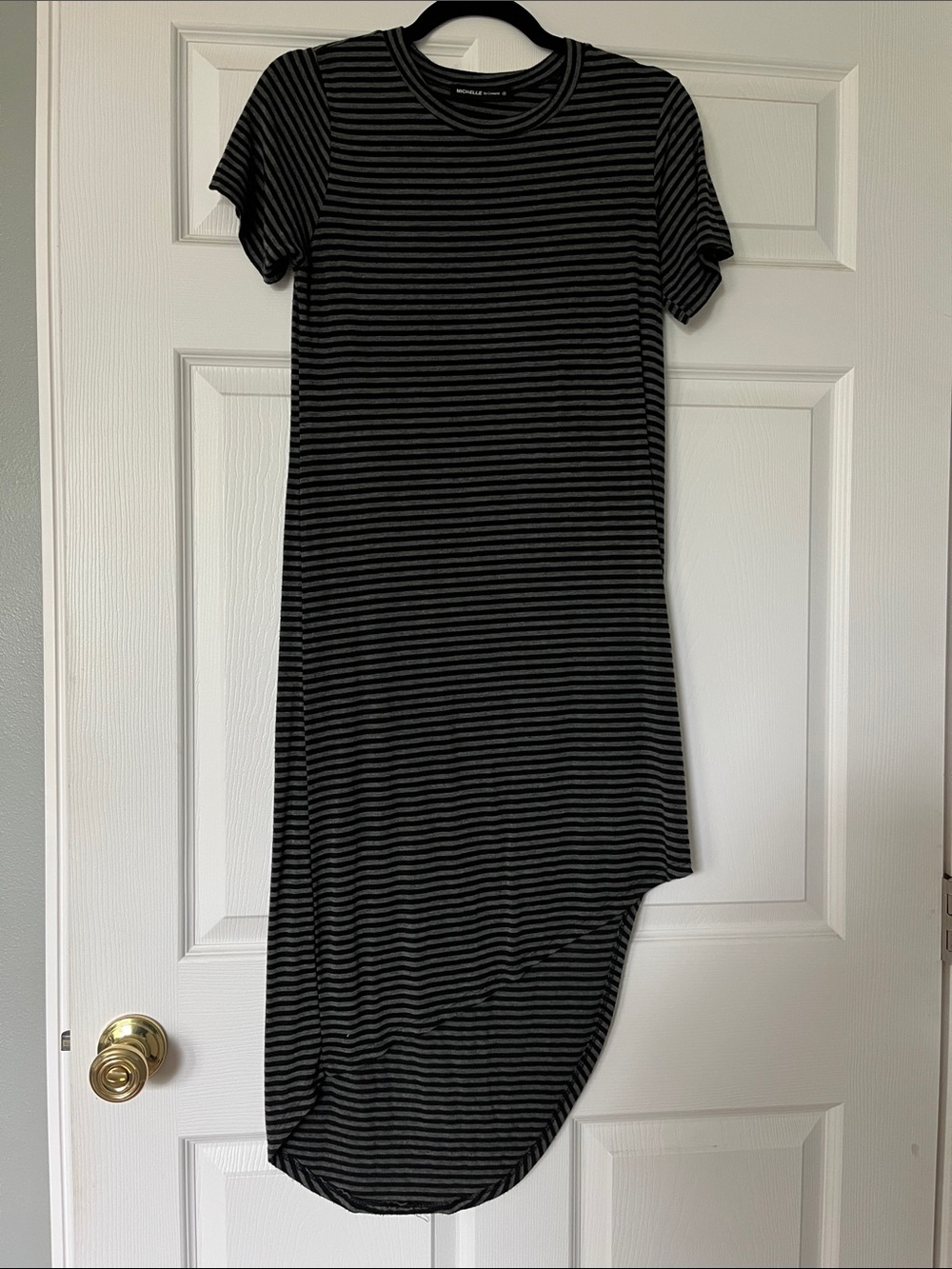 Striped Asymmetrical Hem Dress in Black and Gray